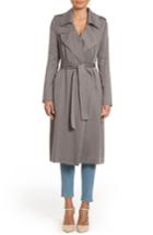 Women's Badgley Mischka Faux Leather Trim Long Trench Coat - Grey