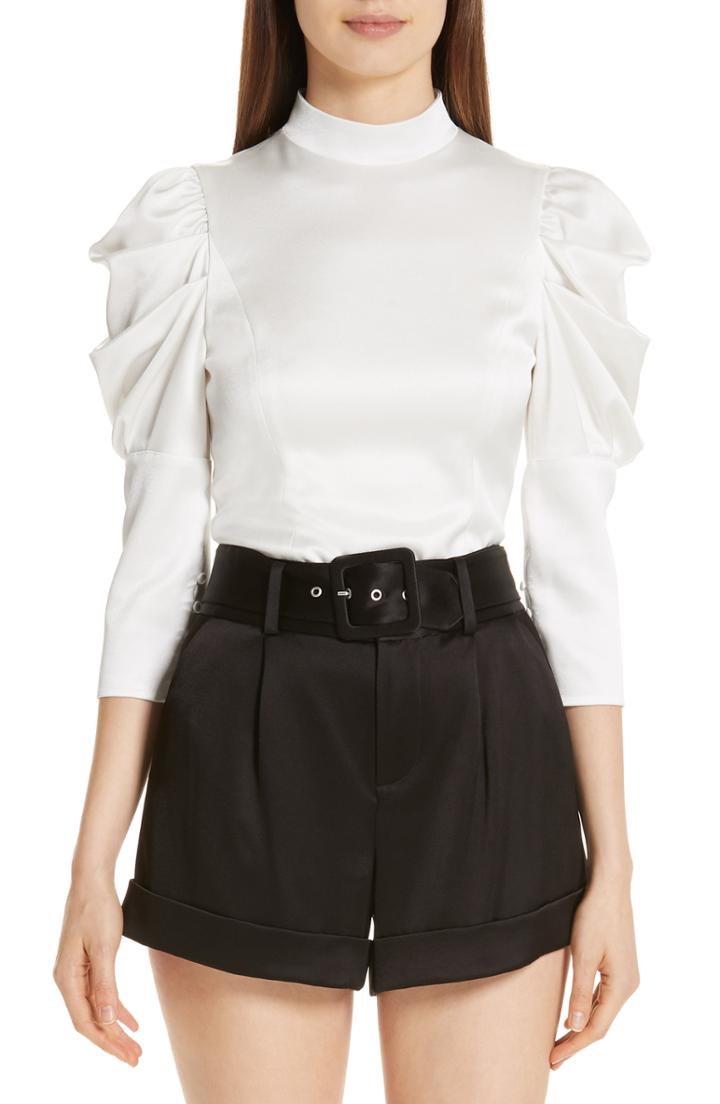 Women's Alice + Olivia Brenna Puff Sleeve Blouse - White