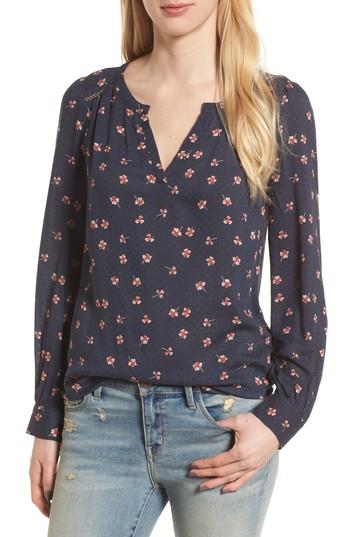 Women's Hinge Print Popover Blouse, Size - Blue
