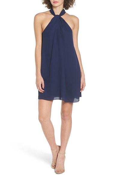 Women's Soprano Knotted High Neck Shift Dress - Blue