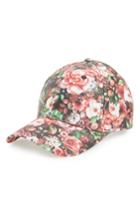 Women's Amici Accessories Rose Floral Print Ball Cap - Black
