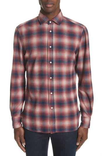 Men's Eidos Napoli Trim Fit Plaid Sport Shirt - Blue