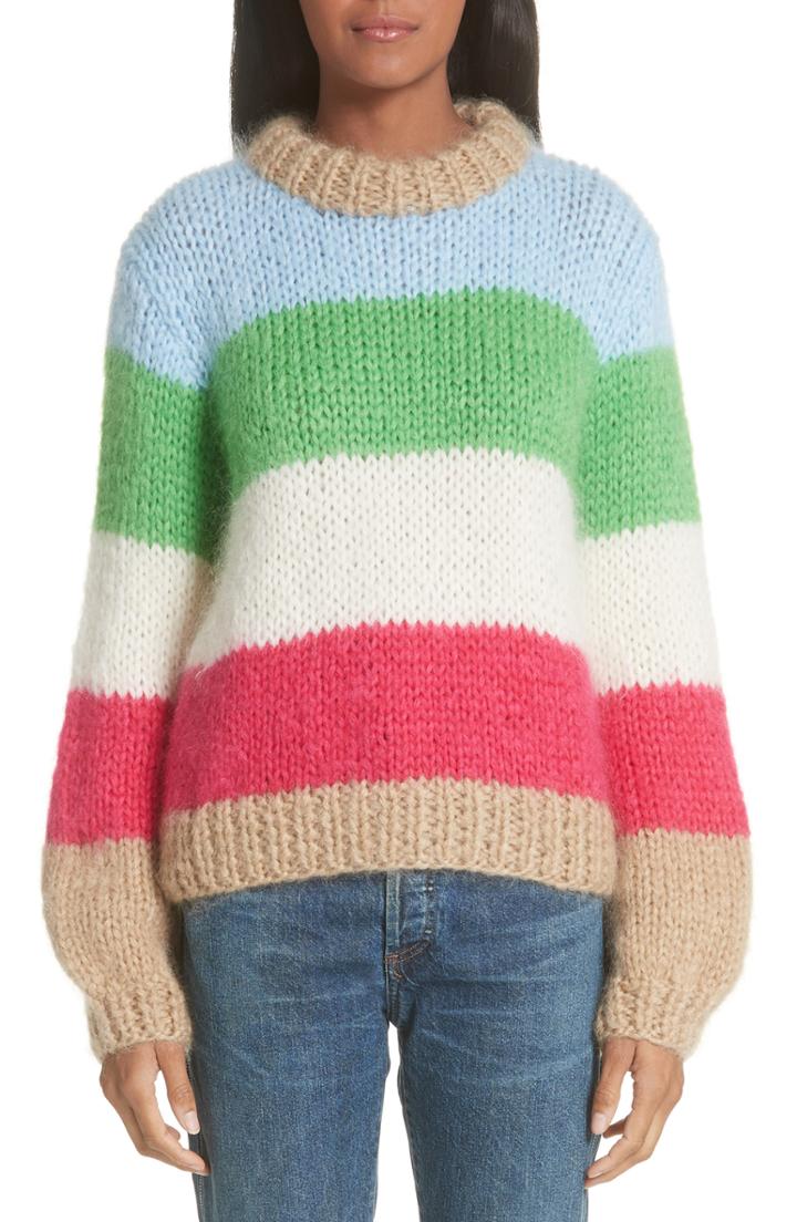 Women's Ganni Juilliard Multistripe Mohair & Wool Sweater - Beige
