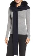 Women's Max Mara Nava Hooded Scarf With Genuine Fox Fur Trim, Size - Blue