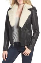 Women's Goosecraft Genuine Shearling Collar Leather Biker Jacket