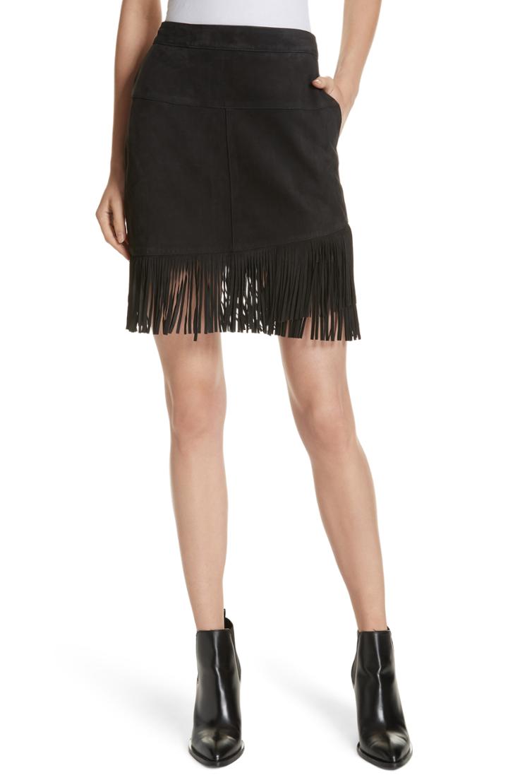 Women's Frame Fringe Hem Leather Skirt