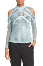 Women's Self-portrait Purl Knit Lace Cold Shoulder Blouse