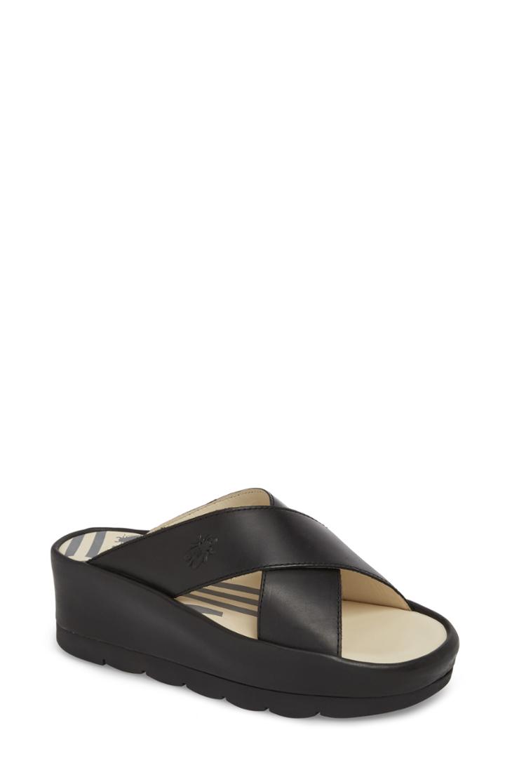 Women's Fly London Begs Platform Slide Sandal .5-7us / 37eu - Black