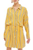 Women's Topshop Drawstring Stripe Shirtdress Us (fits Like 10-12) - Black