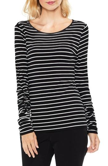 Women's Vince Camuto Ruched Linear Stripe Top - Black
