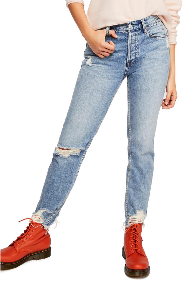 Women's Free People Chewed Up Straight Leg Jeans - Blue