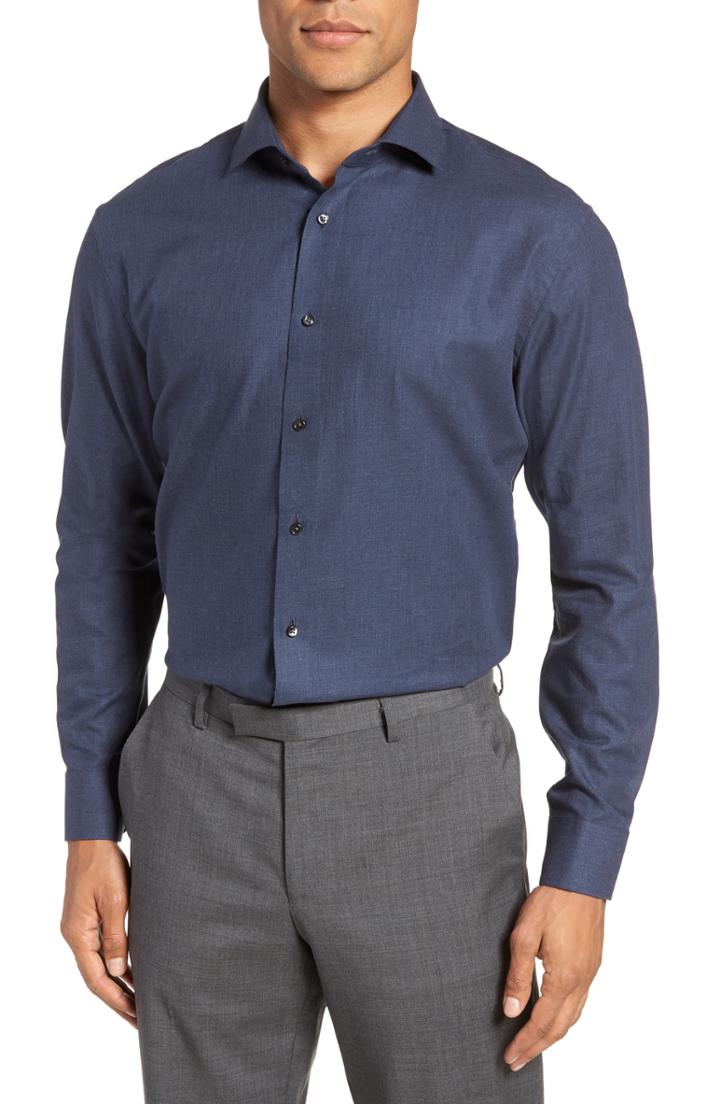 Men's 1901 Trim Fit Solid Dress Shirt - 34/35 - Blue