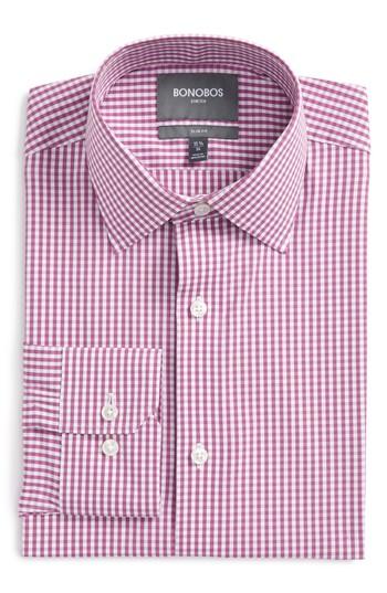 Men's Bonobos Jetsetter Slim Fit Check Stretch Dress Shirt 35 - Purple