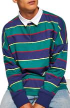 Men's Topman Rugby Stripe Shirt, Size - Green