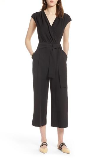 Women's Halogen Tie Waist Crop Jumpsuit - Black