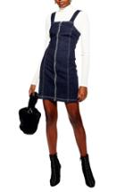 Women's Topshop Stretch Denim Zip Dress Us (fits Like 0) - Blue