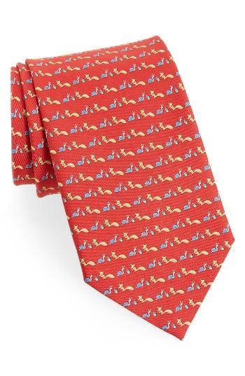 Men's Salvatore Ferragamo Squirrel & Snail Print Silk Tie, Size - Red