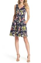 Women's Vince Camuto Floral Print Scuba Crepe Fit & Flare Dress - Blue