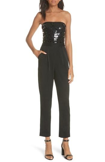 Women's Alice + Olivia Jeri Embellished Strapless Jumpsuit - Black