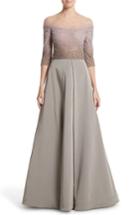 Women's Pamella Roland Illusion Sequin & Faille A-line Gown