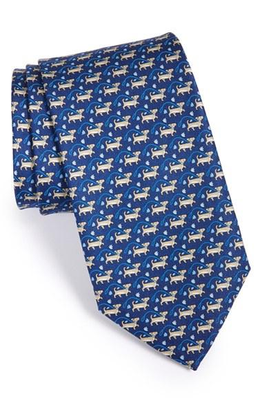 Men's Salvatore Ferragamo Dog Print Silk Tie, Size - Blue