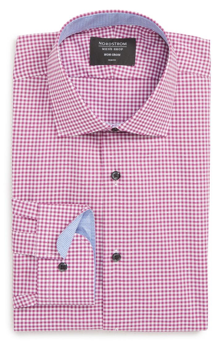Men's Nordstrom Men's Shop Trim Fit Non-iron Check Dress Shirt - Purple