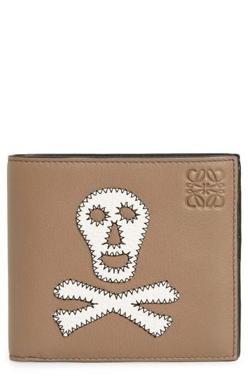 Men's Loewe Skull Leather Bifold Wallet - Beige