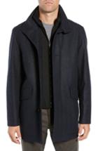 Men's Boss Coxtan Regular Fit Herringbone Layer Look Wool Blend Coat R - Blue