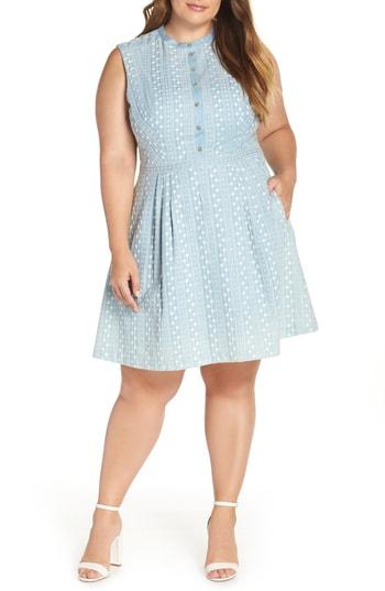 Women's Gal Meets Glam Collection Quinn Embroidered Chambray Fit & Flare Dress