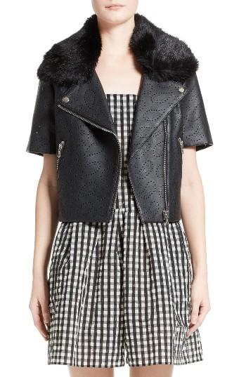 Women's Shrimps Philip Laser Cut Faux Leather Jacket With Detachable Faux Fur Collar