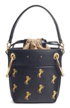 Chloe Roy Mini Embroidered Leather Bucket Bag - Blue