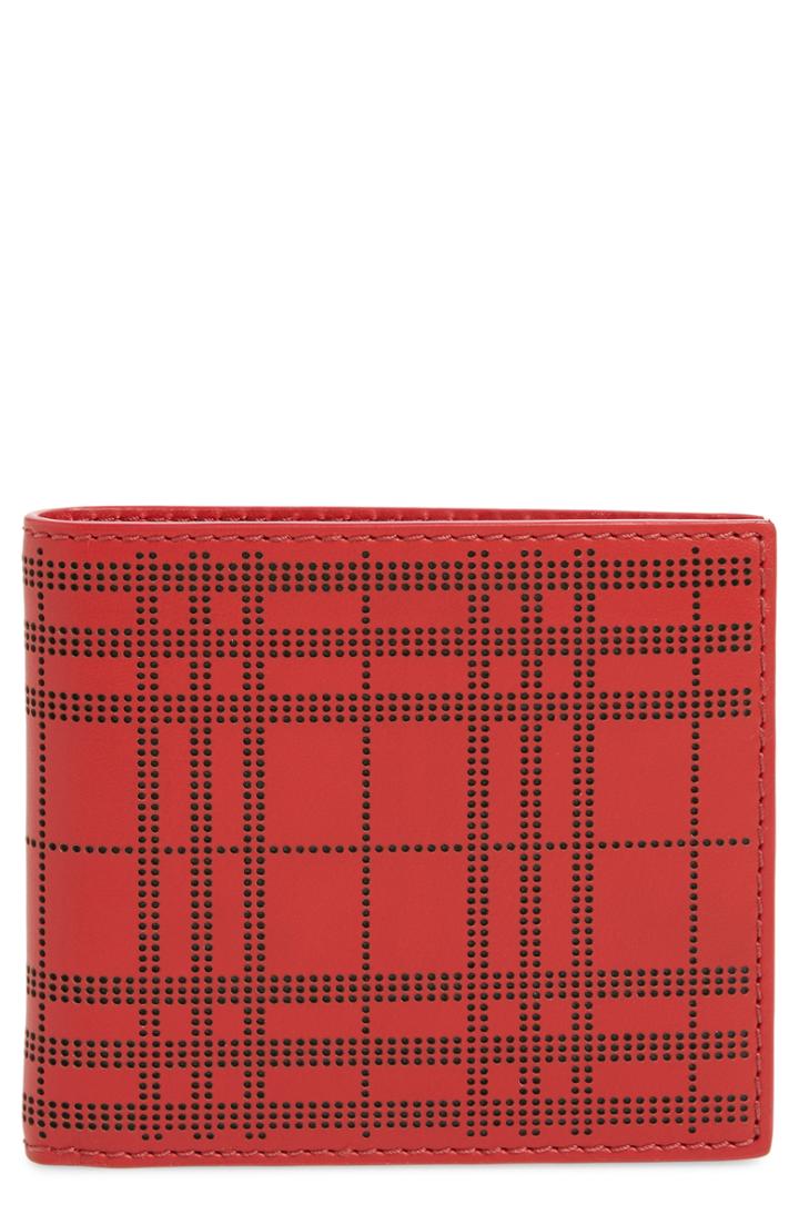 Men's Burberry Perforated Check Leather Billfold - Red