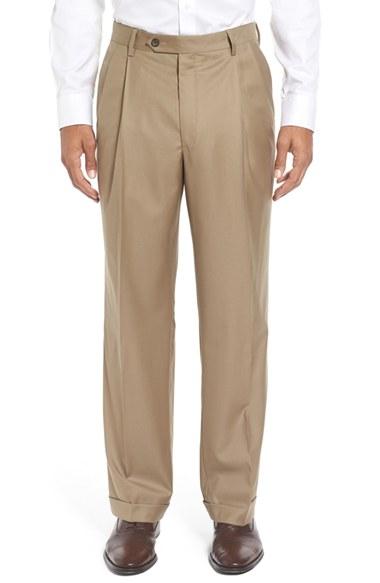 Men's Berle Pleated Solid Wool Trousers X 30 - Brown