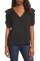 Women's Halogen Ruched Sleeve High/low Blouse - Black