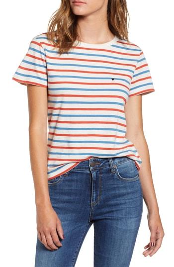 Women's Sub Urban Riot Vanessa Heart Embroidered Vincent Stripe Tee - Red