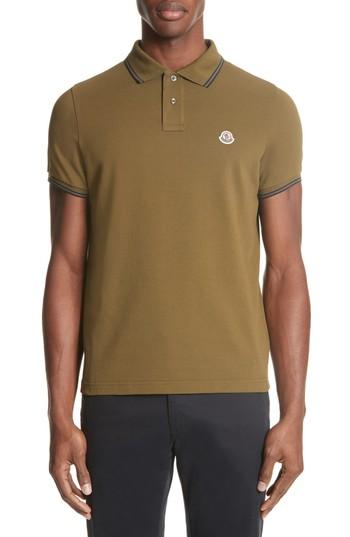 Men's Moncler Striped Collar Polo Shirt - Green