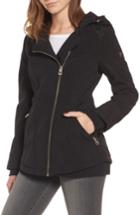 Women's Guess Asymmetrical Soft Shell Coat - Black