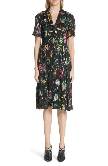 Women's Jason Wu Floral Print Plisse Silk Crepon Dress - Black