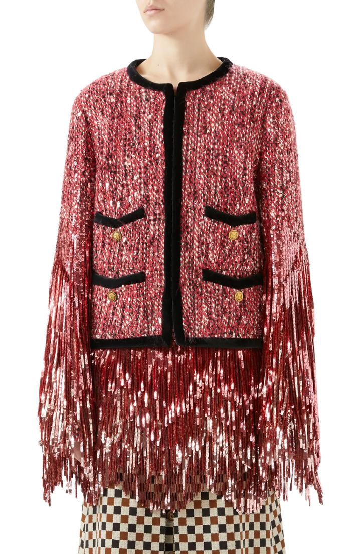 Women's Gucci Sequin Tweed Jacket Us / 42 It - Pink