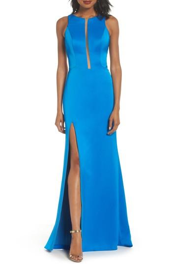 Women's La Femme Cage Back Satin Gown - Blue