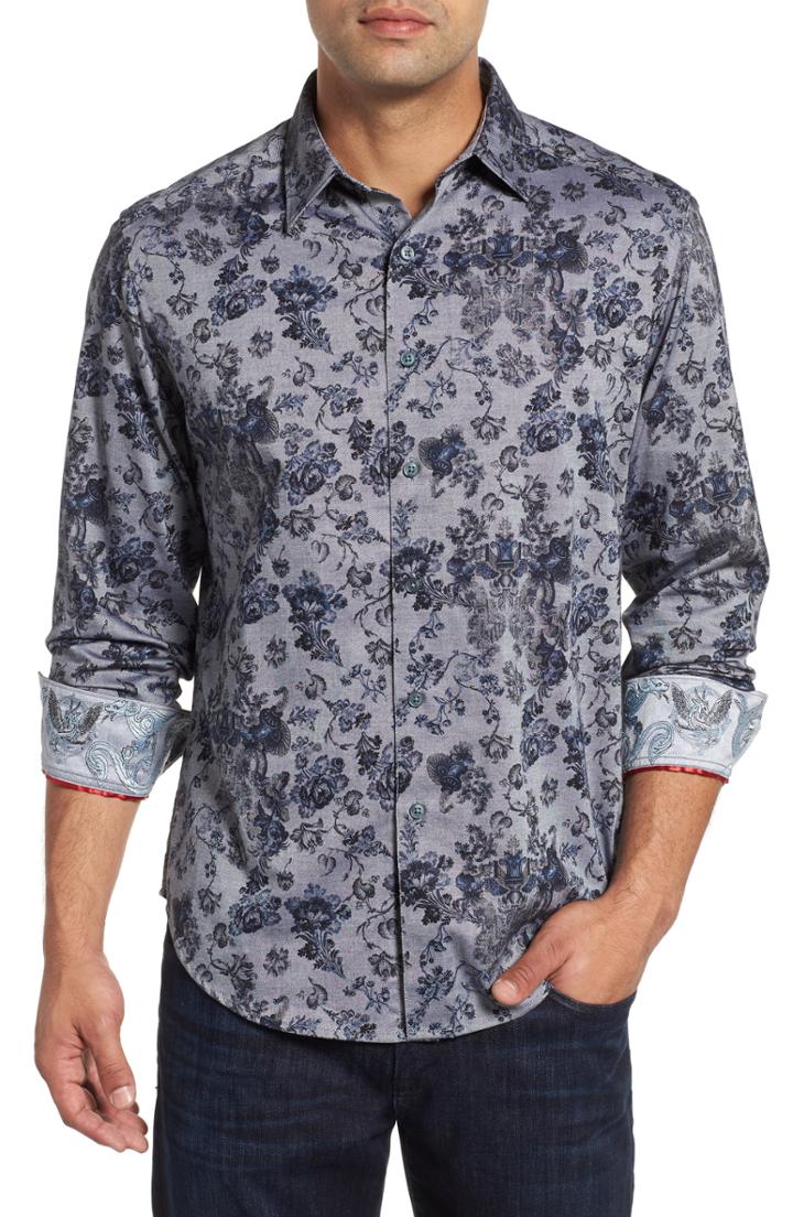 Men's Robert Graham Barker Classic Fit Floral Sport Shirt, Size - Blue