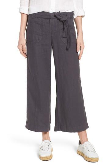 Women's Caslon Wide Leg Crop Linen Pants - Grey