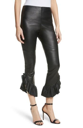 Women's Cinq A Sept Gionata Ruffle Hem Leather Pants - Black