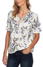 Women's Cece Floral Vine Ruffle Short Sleeve Top - White