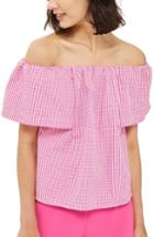 Women's Topshop Maggie Bardot Gingham Top Us (fits Like 0) - Pink
