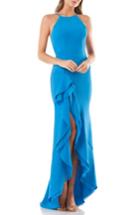 Women's Carmen Marc Valvo Infusion Cascading Ruffle Gown - Blue
