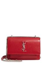 Women's Saint Laurent Sunset Leather Wallet On A Chain - Red
