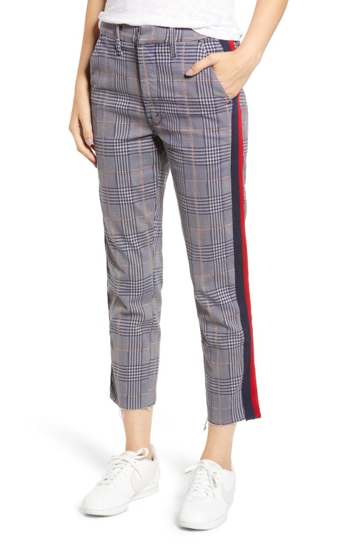Women's Mother The Shaker Prep High Waist Fray Crop Plaid Pants