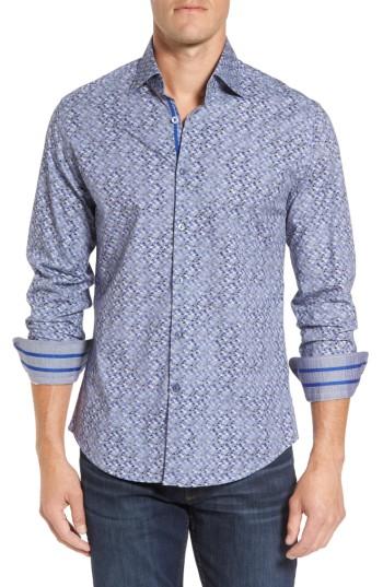 Men's Stone Rose Slim Fit Triangle Print Sport Shirt (s) - Grey