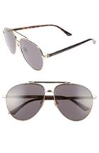 Men's Gucci Retro Web 61mm Aviator Sunglasses - Gold W/ Havana W/ Grey Lens